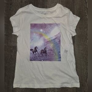 GAP Kids White Tee with Purple Horse and Rainbow Design